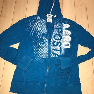 Cotton zippered Aeropostale hoodie bright blue